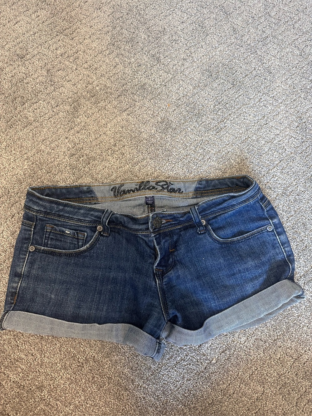 Vanilla Star Women's Blue Dark Wash Denim Cuffed Shorts Size 7 5-Pocket Button